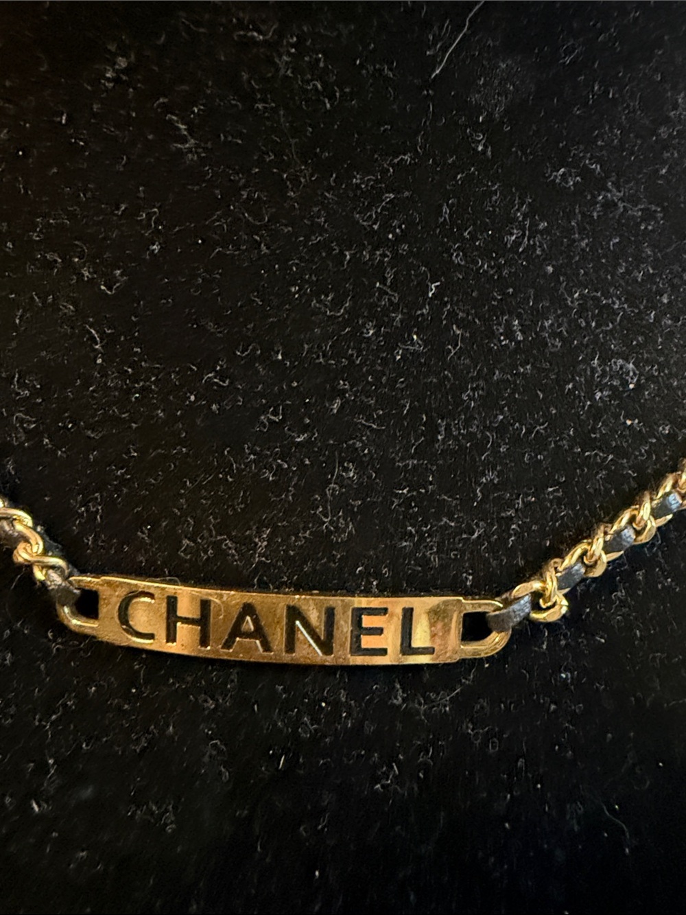 Source Unknown CHANEL Gold Tone Logo Plate Necklace Stainless Steel